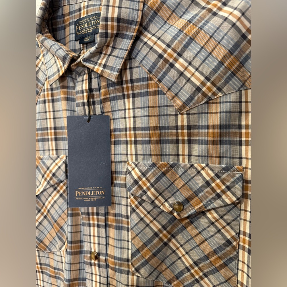 Pendleton Frontier Western Shirt Sleeve Button Up Shirt, Plaid, Size Lar…